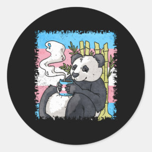 Sticker Rond Transgenre Pride Trans Drapeau Panda Coffee Sublte