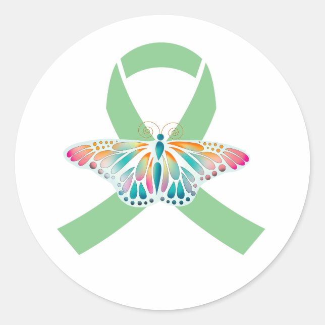 Sticker Rond Transplanter le ruban vert papillon (Devant)