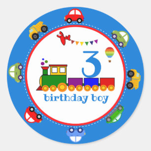 Sticker Rond Transport coloré Baby Boy Birthday Classic