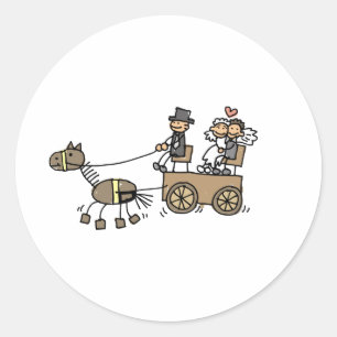 Sticker Rond Transport De Cheval Dessiné Pour Mariages