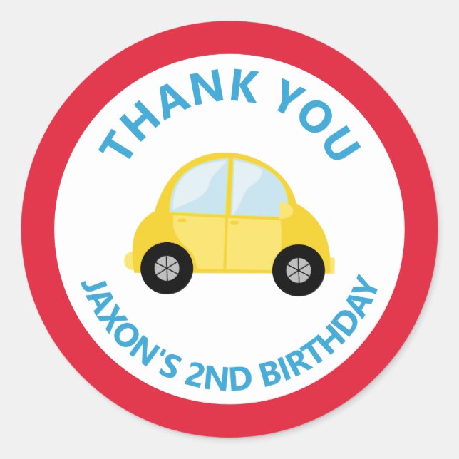 Sticker Rond Transport de voiture Anniversaire Merci Favoriser (Devant)