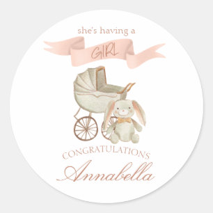 Sticker Rond Transport vintage de bébé et lapin bébé fille
