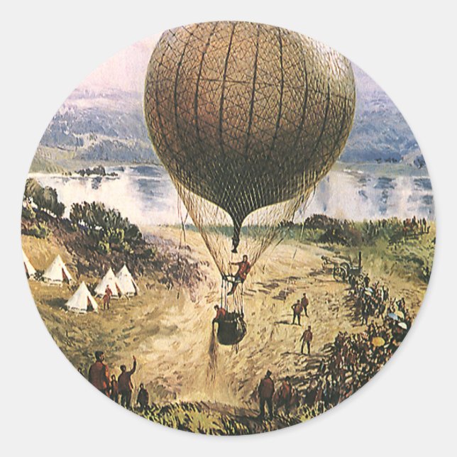 Sticker Rond Transport vintage, dirigeables en montgolfière (Devant)