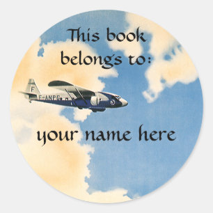Sticker Rond Transport vintage, Plaque d'avion