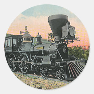 Sticker Rond Transport Vintage, Train à Charbon Antique Occiden