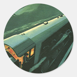 Sticker Rond Transport vintage, Train à vitesse verte