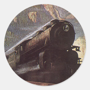 Sticker Rond Transport vintage, Voyage en train de montagne