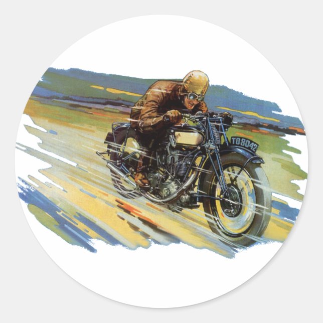 Sticker Rond Transport Vintage voyage, Moto de course (Devant)