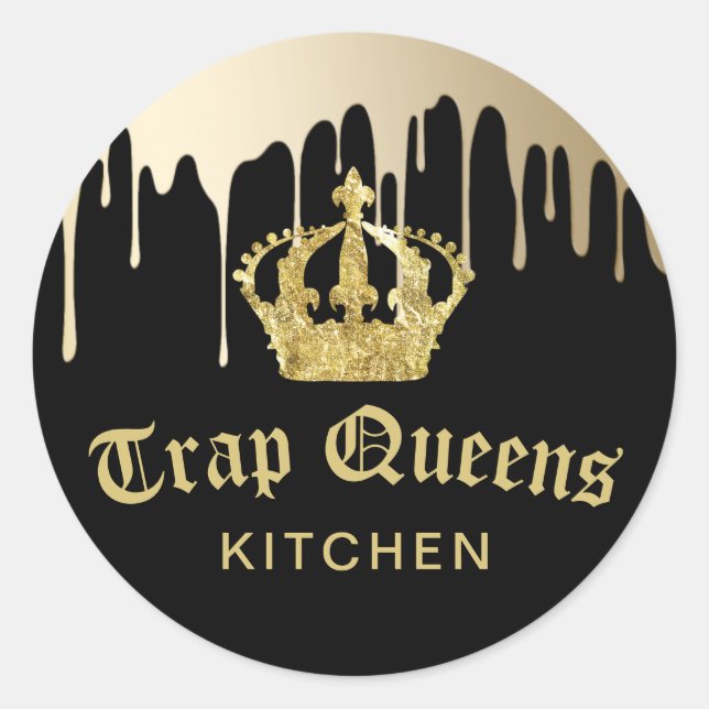 Sticker Rond Trap Queens Cuisine moderne Black & Gold Restauran (Devant)