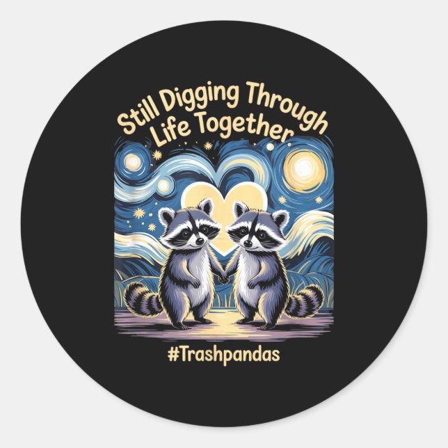 Sticker Rond Trashpandas Couples assortis Saint-Valentin Annive (Devant)