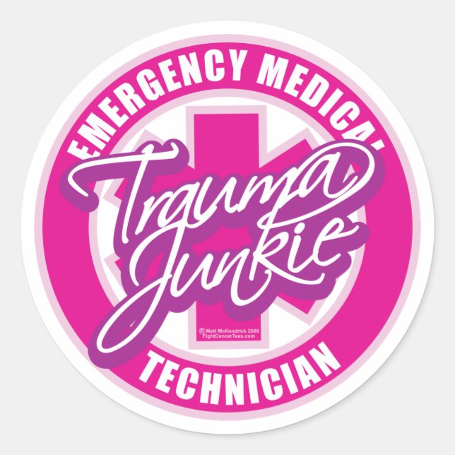 Sticker Rond Trauma Junkie rose (Devant)