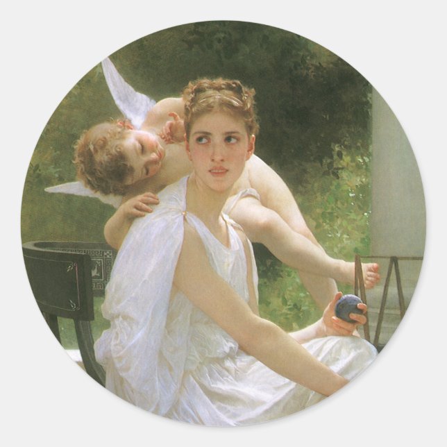 Sticker Rond Travail interrompu par Bouguereau, Angel Portrait (Devant)