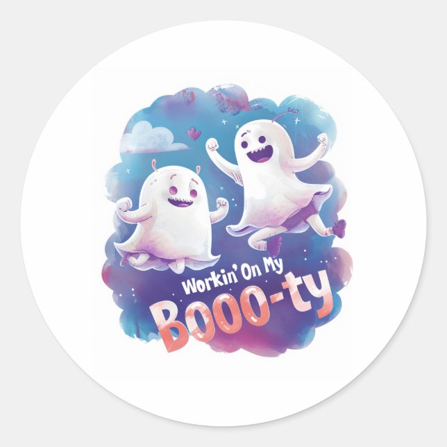 Sticker Rond Travailler sur mon booo-ty (Devant)