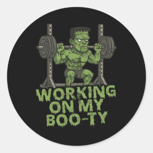 Sticker Rond Travailler Sur Mon Fran Musculaire D'Halloween Drô