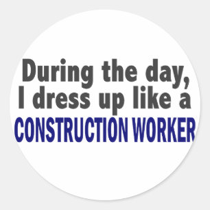 Sticker Rond Travailleur De Construction En Journée