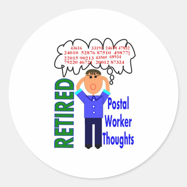 Sticker Rond Travailleur de la poste à la retraite "Réflexions" (Devant)