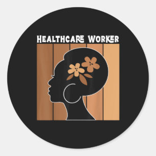 Sticker Rond Travailleur de santé Afro Africain-Américain Black