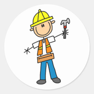Sticker Rond Travailleur du bâtiment avec marteau