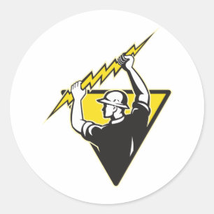 Sticker Rond Travailleur électrique d'électricien de monteur 