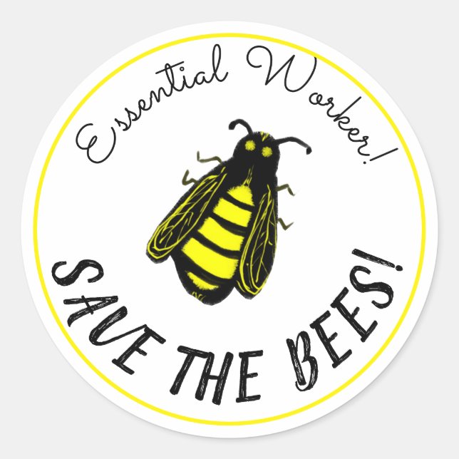 Sticker Rond Travailleur essentiel Sauvez les abeilles Cute Bee (Devant)