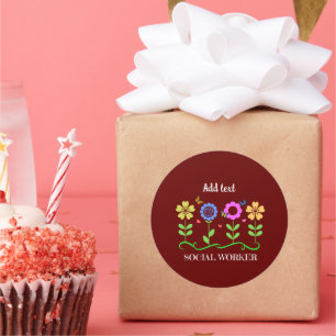 Sticker Rond Travailleur social, fleurs graphiques, MODÈLE,