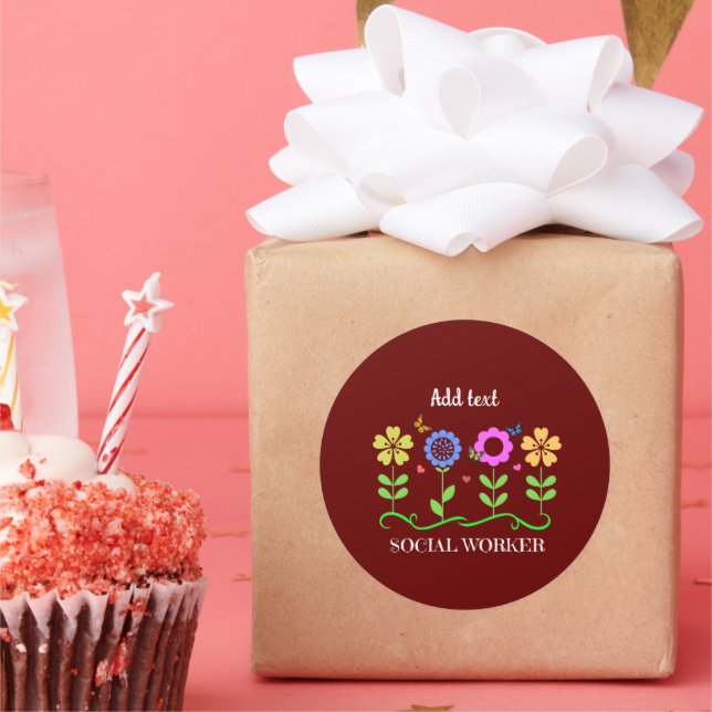 Sticker Rond Travailleur social, fleurs graphiques, MODÈLE, (Fête)