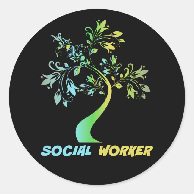 Sticker Rond Travailleur social, graphiques floraux (Devant)