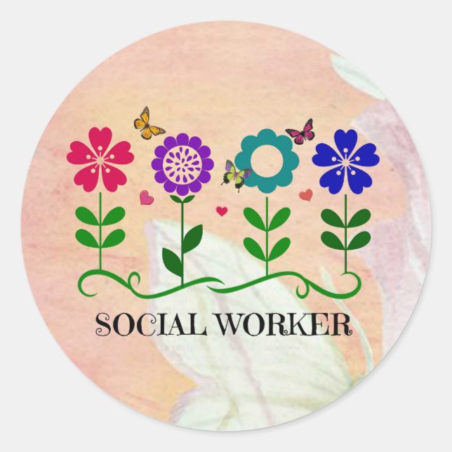 Sticker Rond Travailleur social, Pastel Springtime Design, (Devant)