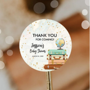 Sticker Rond Travel Adventure Gold Confetti Baby shower