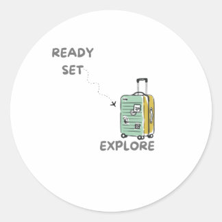 Sticker Rond Travel Devis Ready Set Explorez - décor de voyage