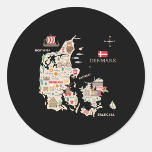 Sticker Rond Travel Europe Danemark Carte Copenhagen Danish Fam