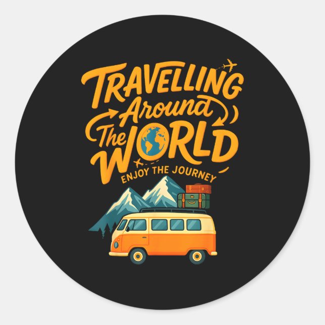 Sticker Rond Traveling Around The World Van Life Adventure Desi (Devant)