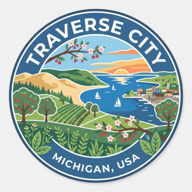 Sticker Rond Traverse City Michigan (Devant)