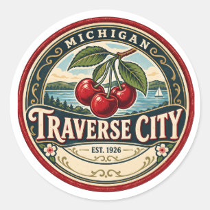 Sticker Rond Traverse City Michigan Phare des Dunes de Sable Ré