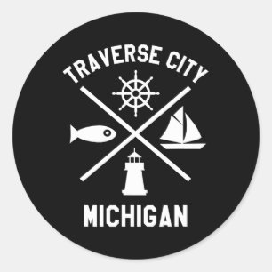 Sticker Rond Traverse City Nord du Michigan La voilière à voile