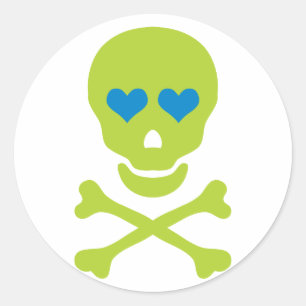 Sticker Rond Traverses crâniennes vertes et yeux du coeur