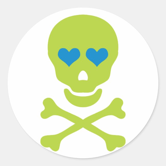 Sticker Rond Traverses crâniennes vertes et yeux du coeur (Devant)
