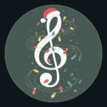 Sticker Rond Treble Clef Christmas Lights Musique Lover Musicie<br><div class="desc">Treble Clef Feux de Noël Musique Lover Instrument Musicien</div>