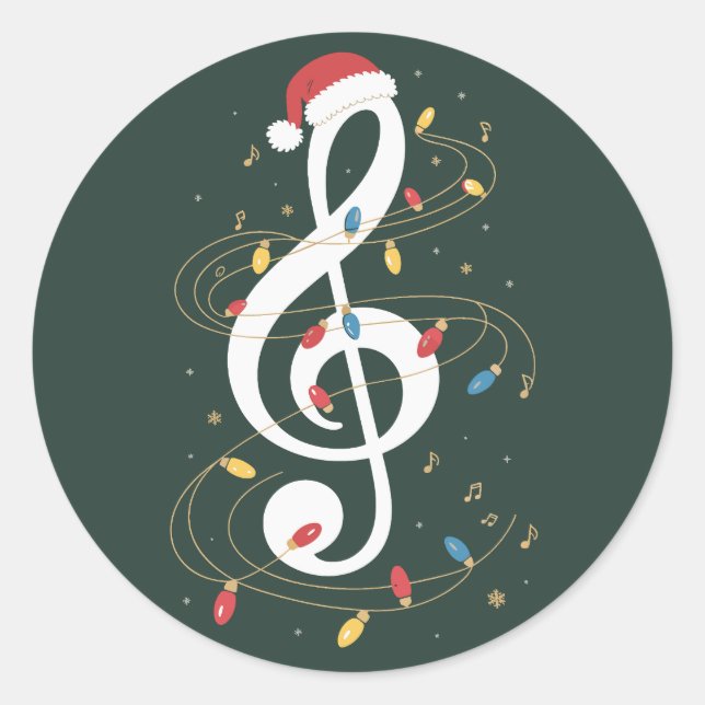 Sticker Rond Treble Clef Christmas Lights Musique Lover Musicie (Devant)