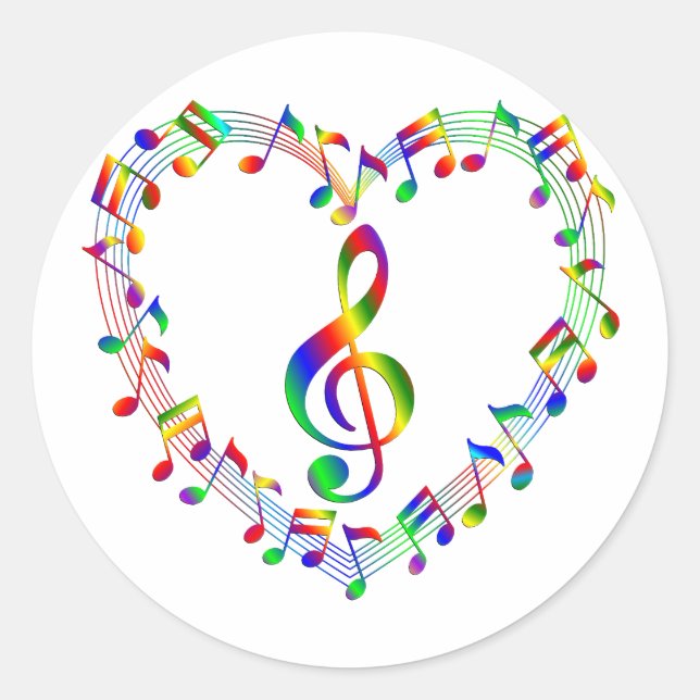 Sticker Rond Treble Clef Inside Heart of Music Notes (Devant)