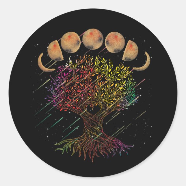 Sticker Rond Tree of Life Phases of the Moon (Devant)