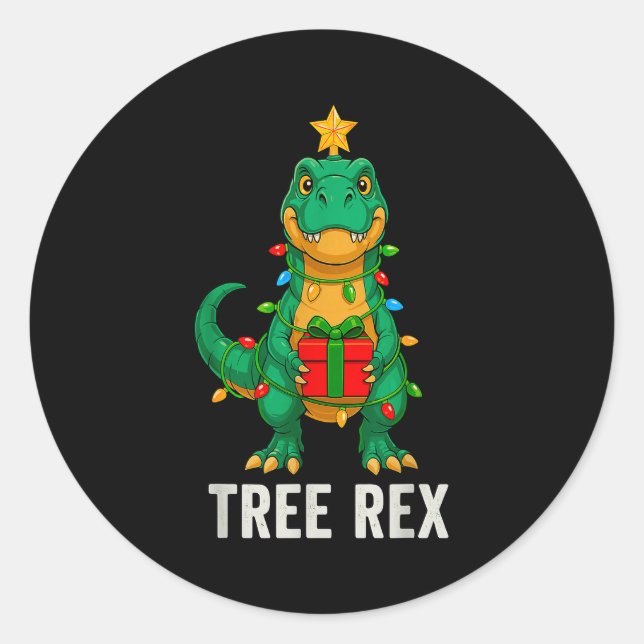 Sticker Rond Tree Rex drôle de dinosaure Noël  (Devant)