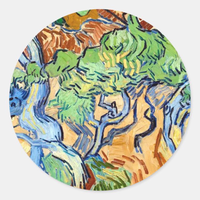 Sticker Rond Tree Roots (1890) Art botanique Vincent Van Gogh (Devant)
