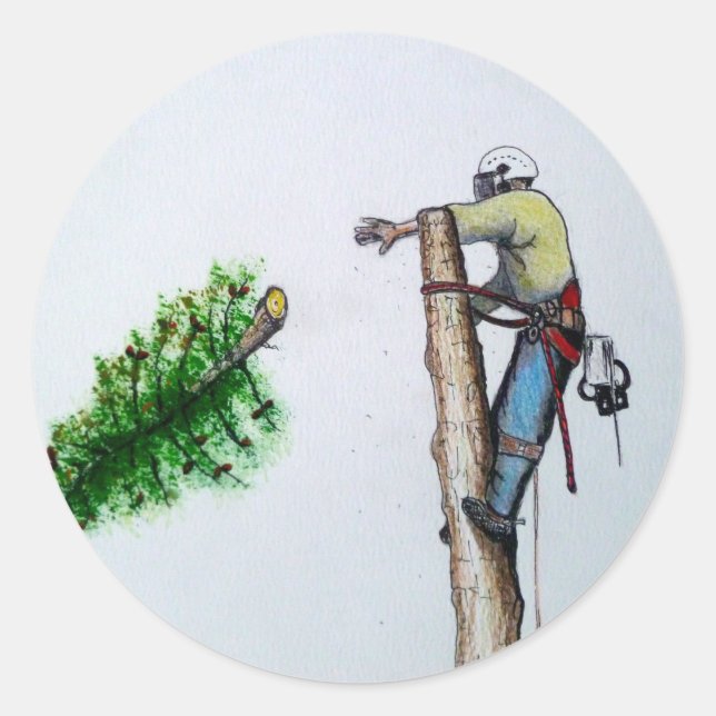 Sticker Rond Tree Surgeon Arborist at work present (Devant)