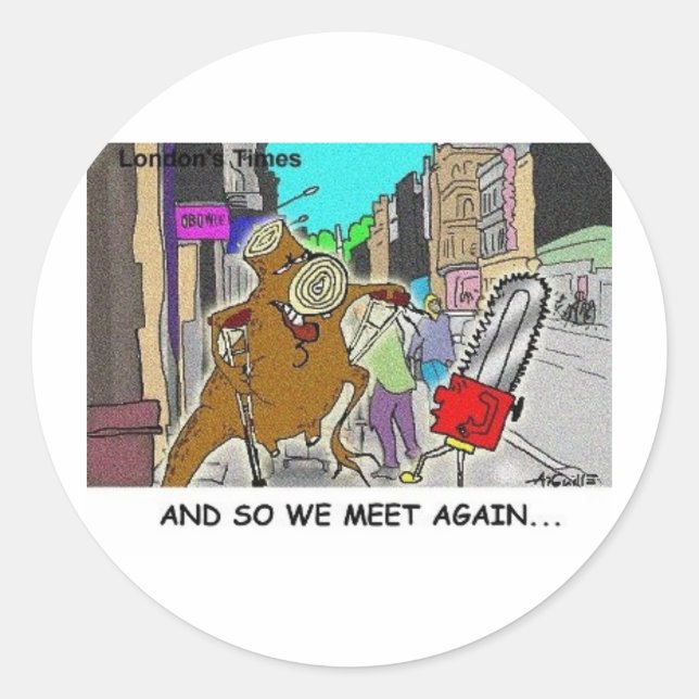 Sticker Rond Tree Vs Chain Saw Funny Rick London Cadeaux (Devant)