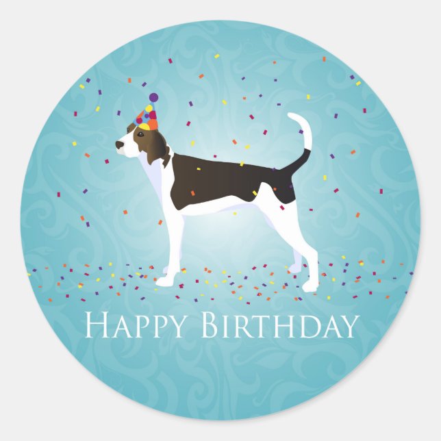 Sticker Rond Treeing Walker Coonhound Joyeux Design d'anniversa (Devant)