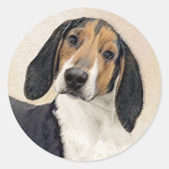 Sticker Rond Treeing Walker Coonhound Peinture - Art original (Devant)