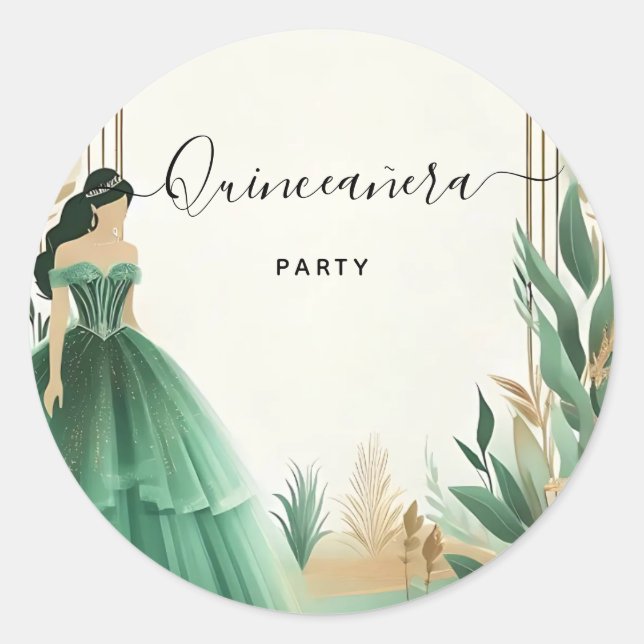 Sticker Rond Trees Gold Mint Glam Emerald Green Quinceanera (Devant)