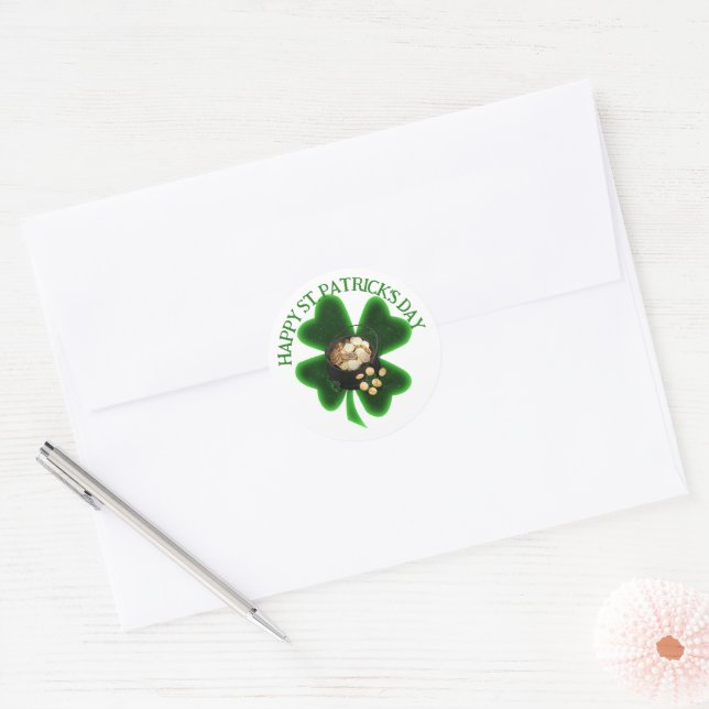 Sticker Rond Trèfle à quatre feuilles St. Patrick (Enveloppe)