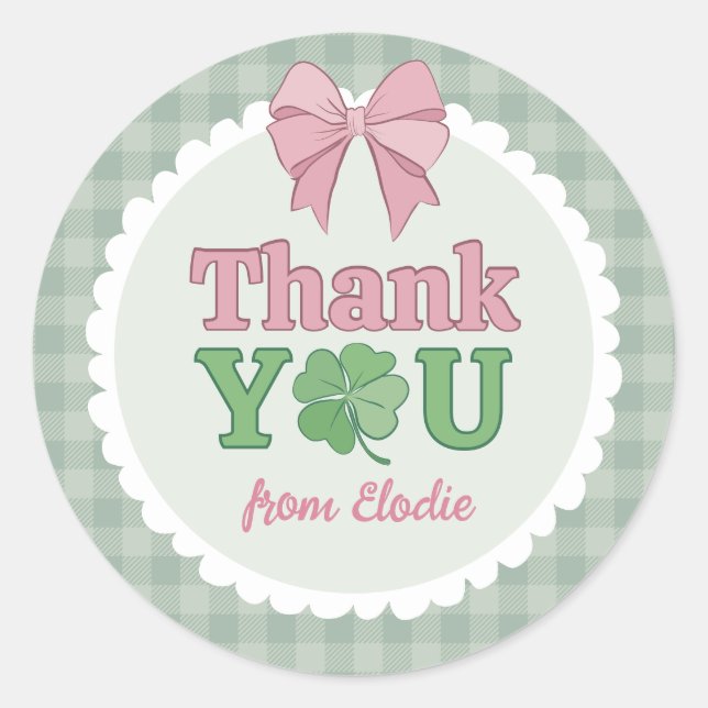 Sticker Rond Trèfle à ruban rose Chanceux Merci (Devant)